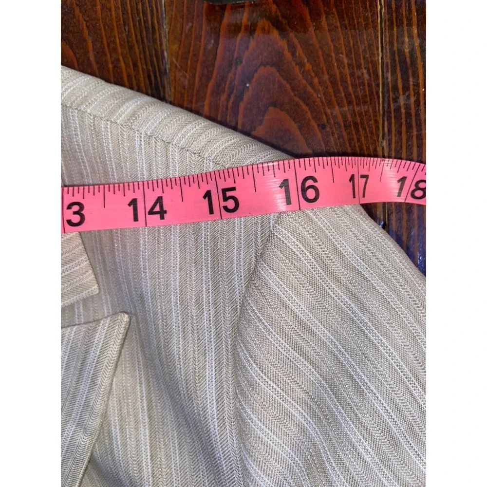 Evan-Picone Womens Beige Pinstripe 3-Button Blazer Jacket Professional Office